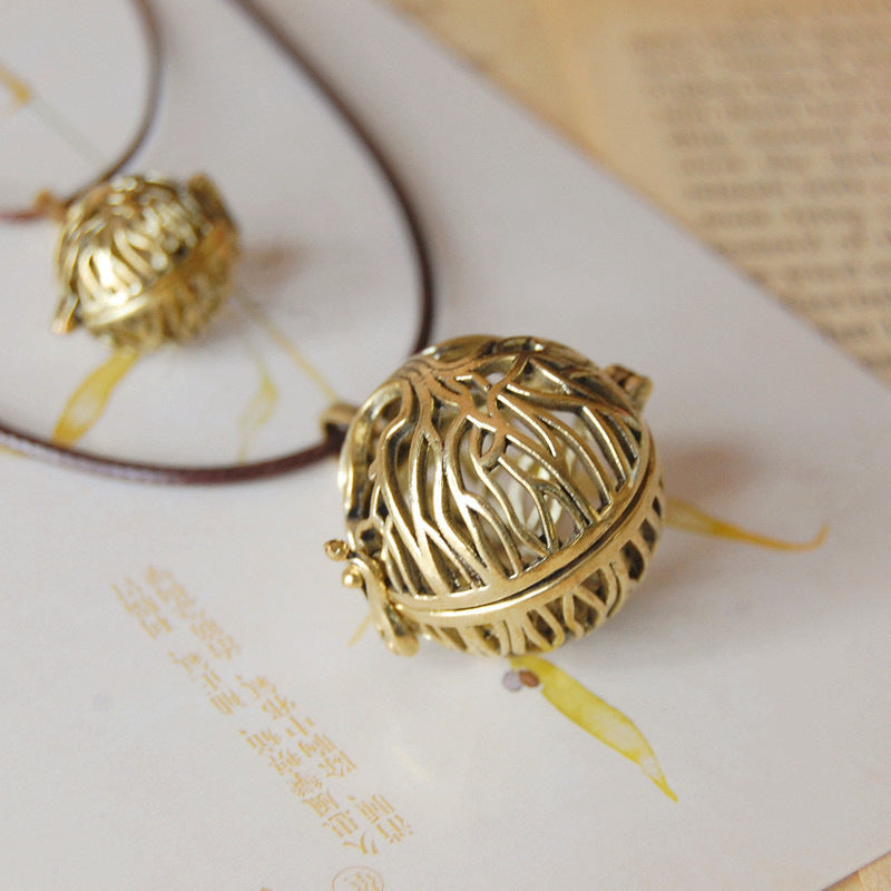 Vintage Tree Of Life Aromatherapy Essential Oil Sachet Ball Necklace