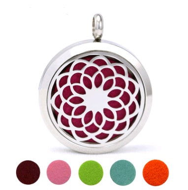Stainless Steel Perfume Box Necklace Ornament Round Lotus Hollow Aromatherapy Essential Oil Pendant