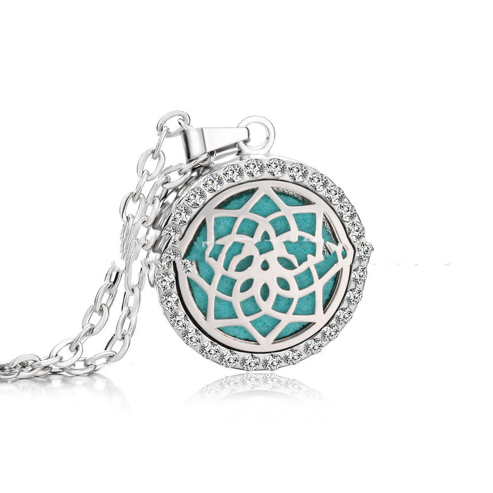 Stainless Steel And Diamond Aromatherapy Oil Necklace