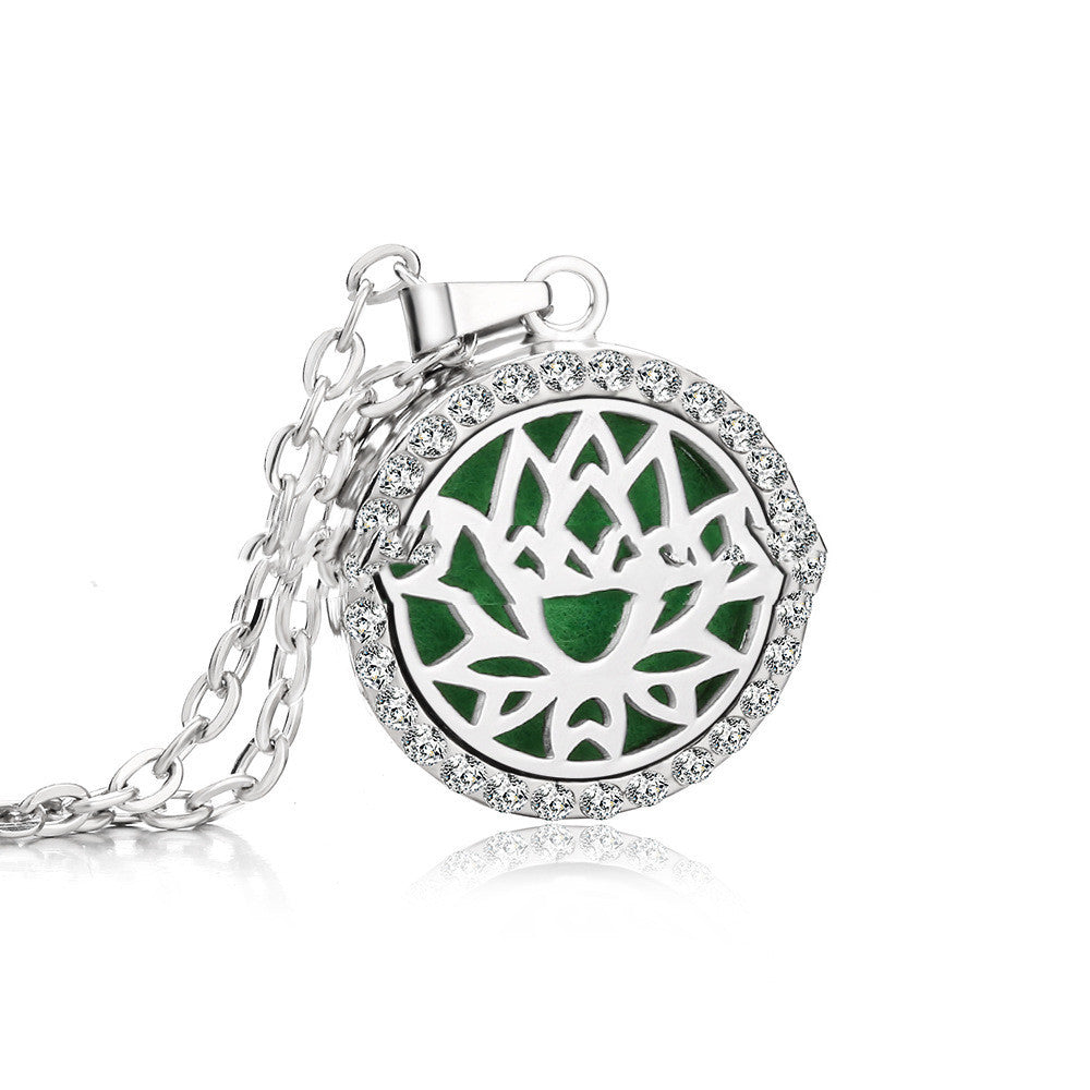 Stainless Steel And Diamond Aromatherapy Oil Necklace
