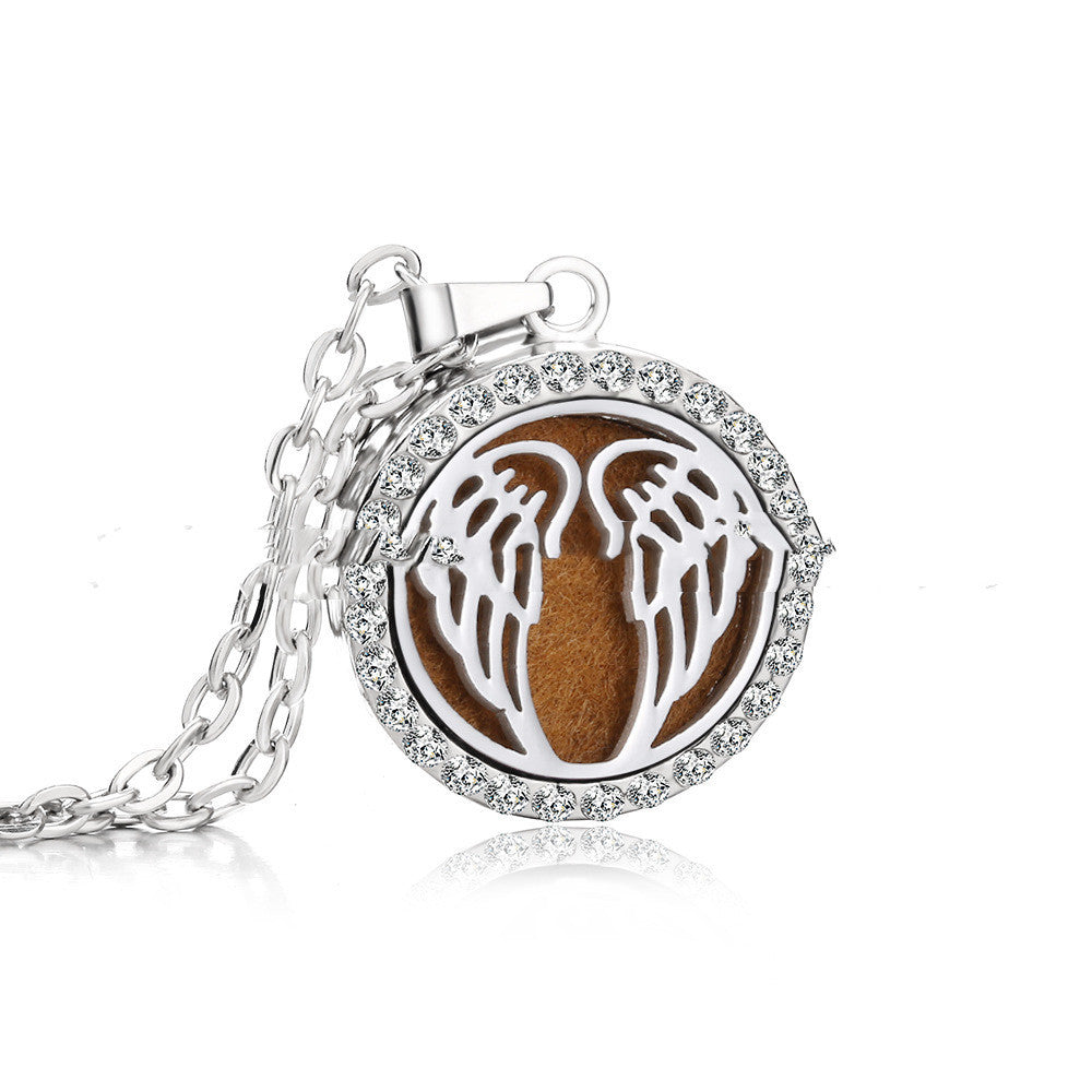 Stainless Steel And Diamond Aromatherapy Oil Necklace