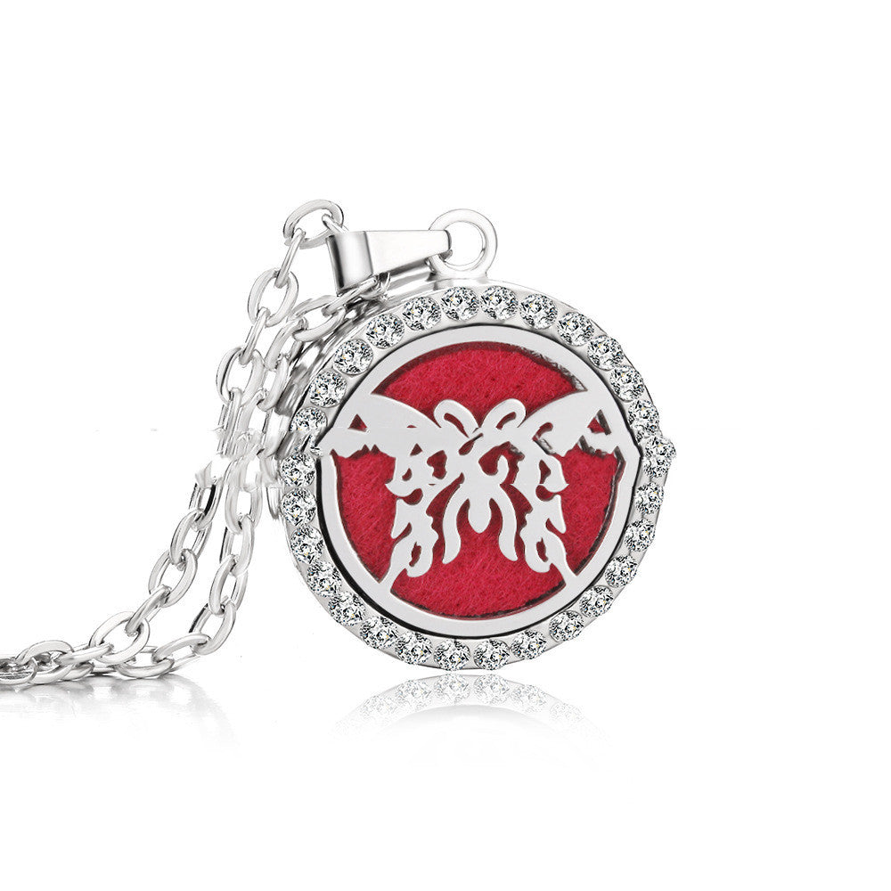 Stainless Steel And Diamond Aromatherapy Oil Necklace
