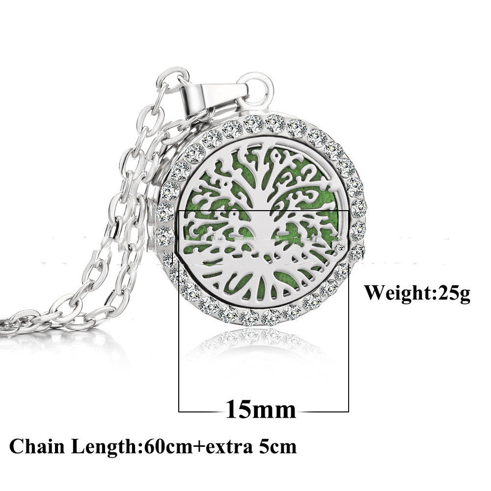 Stainless Steel And Diamond Aromatherapy Oil Necklace