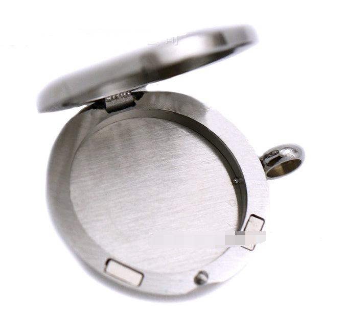Stainless Steel Perfume Box Necklace Ornament Round Lotus Hollow Aromatherapy Essential Oil Pendant