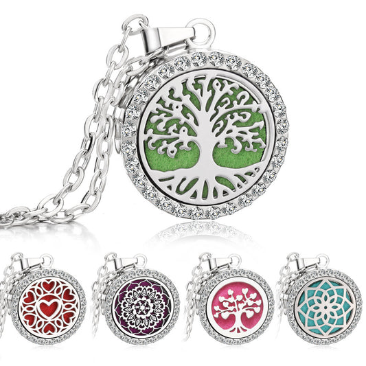 Stainless Steel And Diamond Aromatherapy Oil Necklace