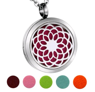 Stainless Steel Perfume Box Necklace Ornament Round Lotus Hollow Aromatherapy Essential Oil Pendant