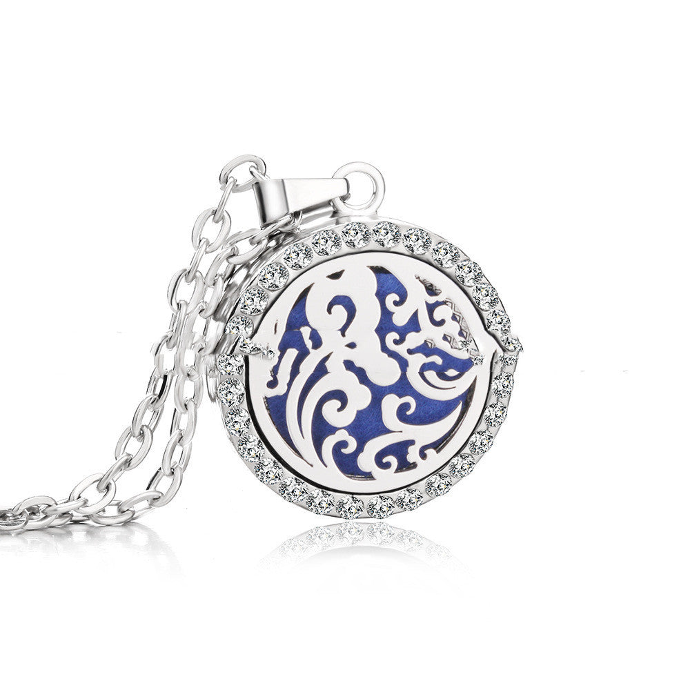 Stainless Steel And Diamond Aromatherapy Oil Necklace