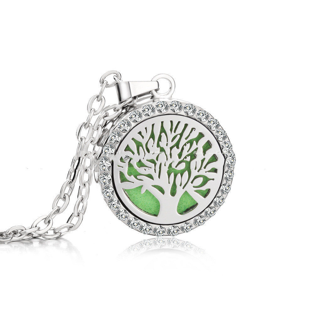 Stainless Steel And Diamond Aromatherapy Oil Necklace
