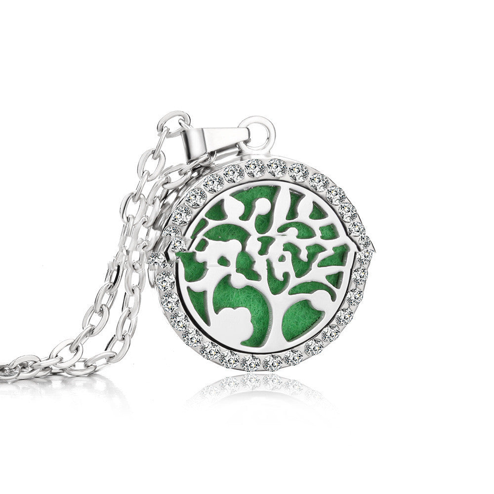 Stainless Steel And Diamond Aromatherapy Oil Necklace