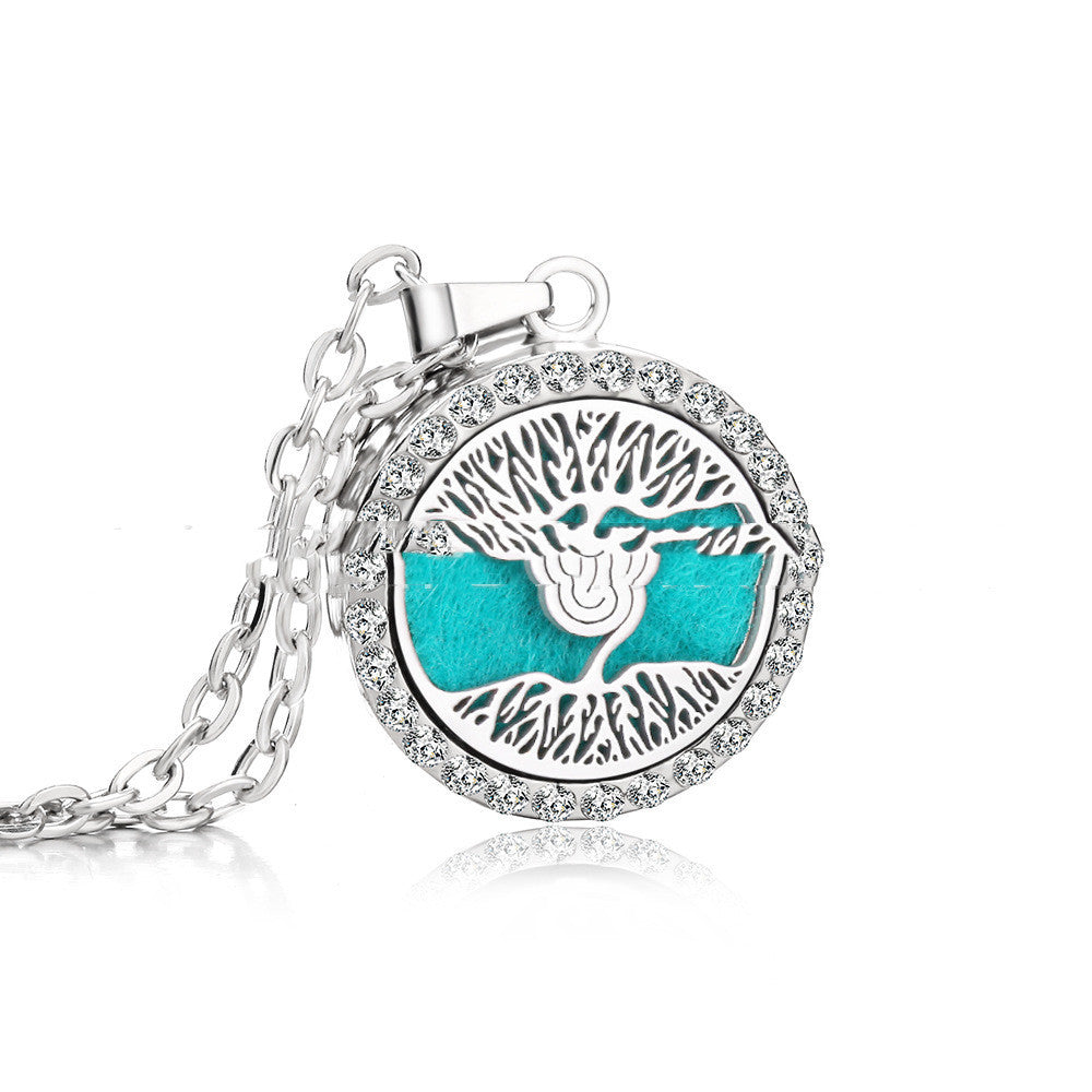 Stainless Steel And Diamond Aromatherapy Oil Necklace