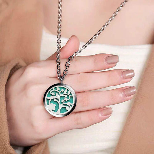 30mm Stainless Steel Aromatherapy Necklace Pendant Hollow Tree Of Life