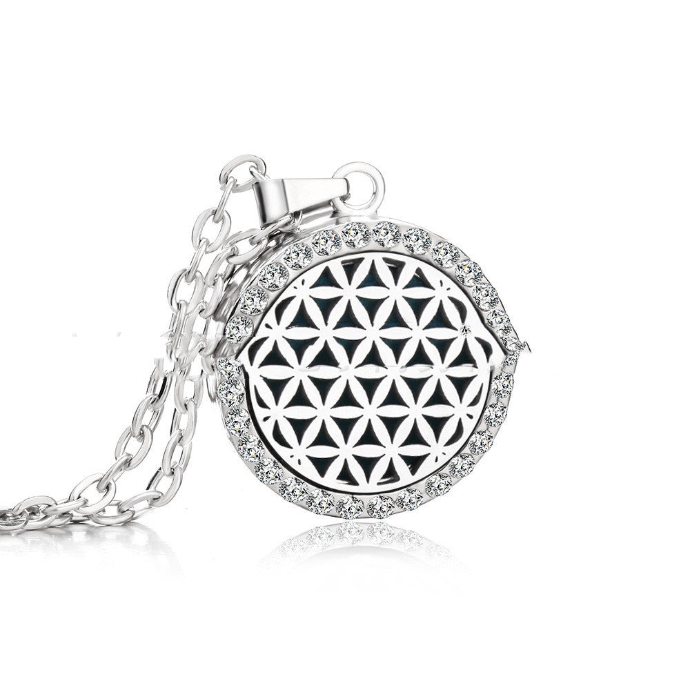 Stainless Steel And Diamond Aromatherapy Oil Necklace